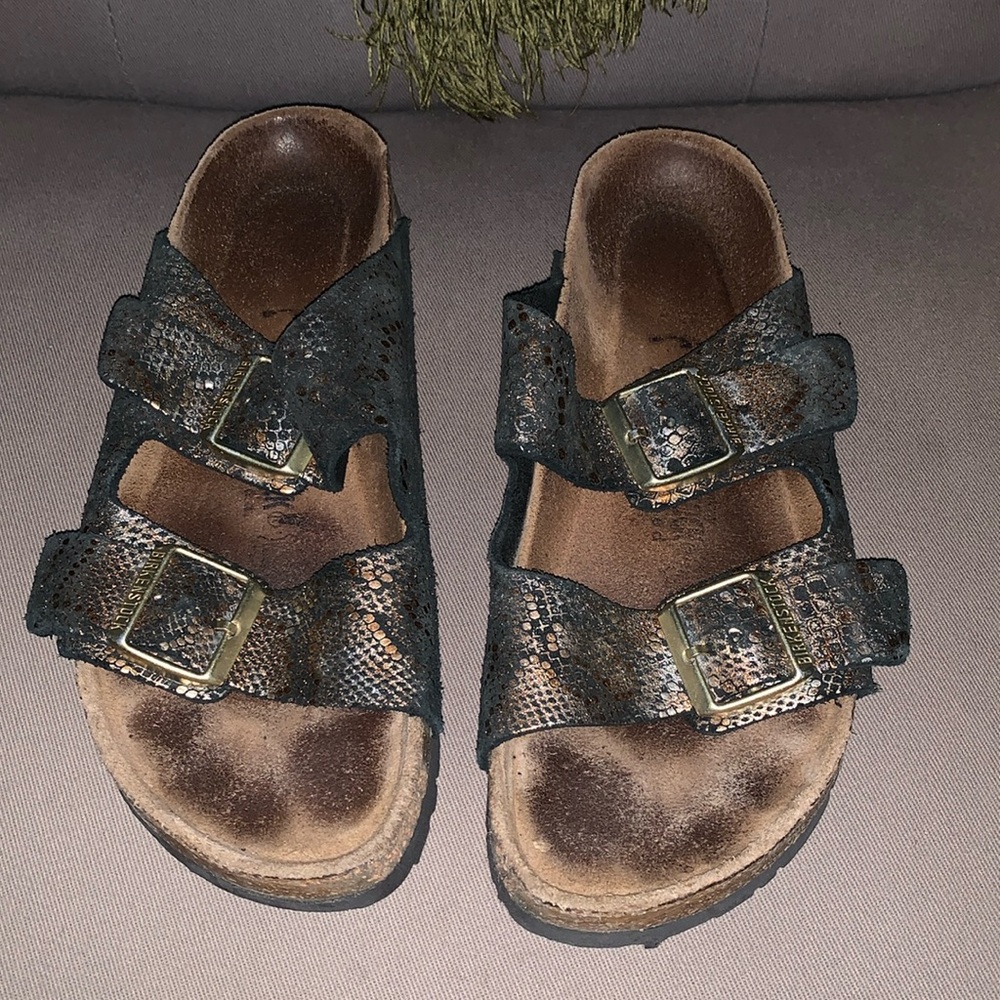 Birkenstock Sandal Black/Bronze Python print Size 10